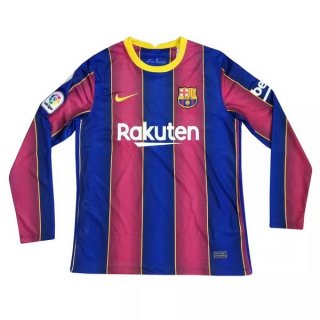 Thailande Maillot Barcelona Domicile ML 2020 2021 Rouge Bleu Pas Cher