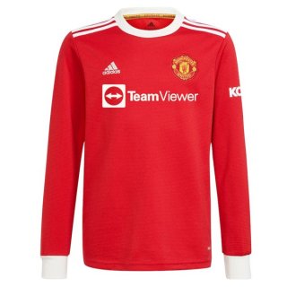 Thailande Maillot Manchester United Domicile ML 2021 2022 Rouge Pas Cher