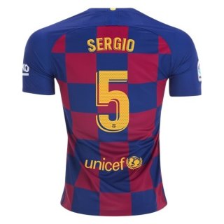 Maillot Barcelona NO.5 Sergio Domicile 2019 2020 Bleu Rouge Pas Cher