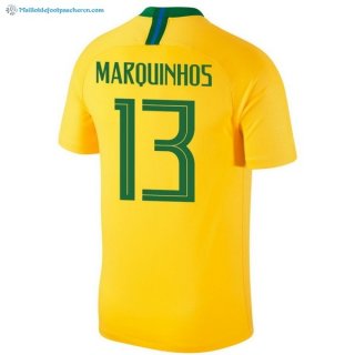 Maillot Brésil Domicile Marquinhos 2018 Jaune Pas Cher