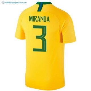 Maillot Brésil Domicile Miranda 2018 Jaune Pas Cher