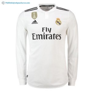 Maillot Real Madrid Domicile ML 2018 2019 Blanc Pas Cher