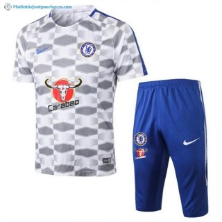 Maillot Entrainement Chelsea Ensemble Complet 2017 2018 Blanc Gris Pas Cher